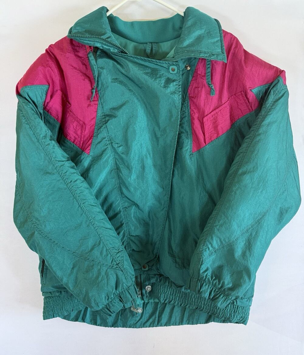 Vintage 80s 90s Serac Teal Magenta Nylon Jacket Women’s 8 USA A090